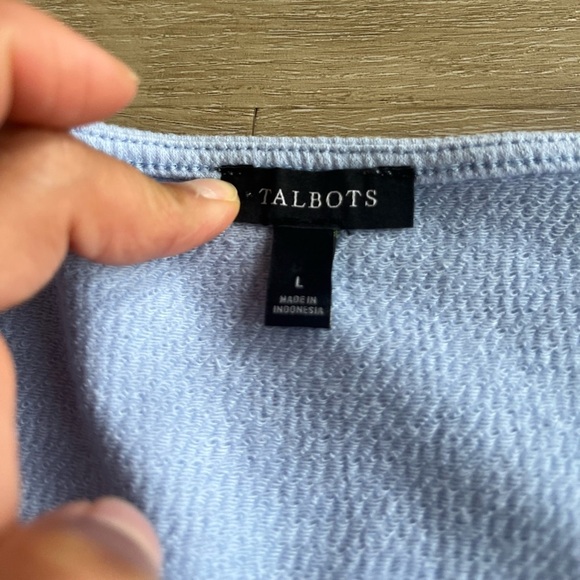 Talbots Puff Sleeve Top Womens SZ L Round Neck Light Purple Blue Cotton - Picture 3 of 7